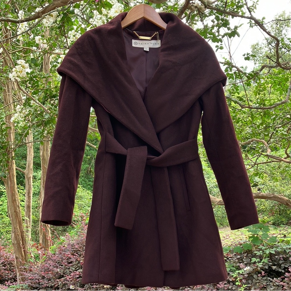 Trina Turk Burgundy Belted Coat
